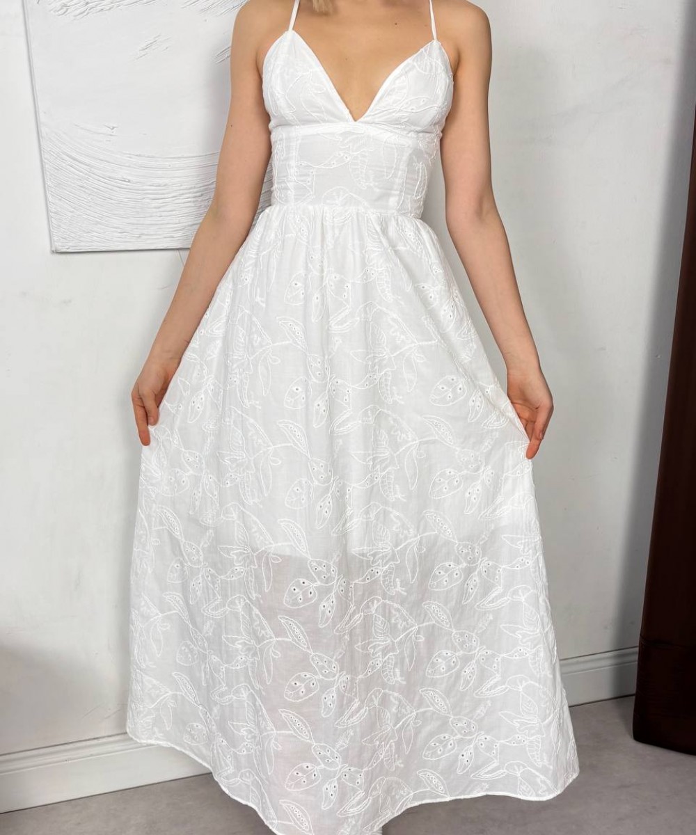 SIRT DEKOLTELİ ELBİSE - BEYAZ