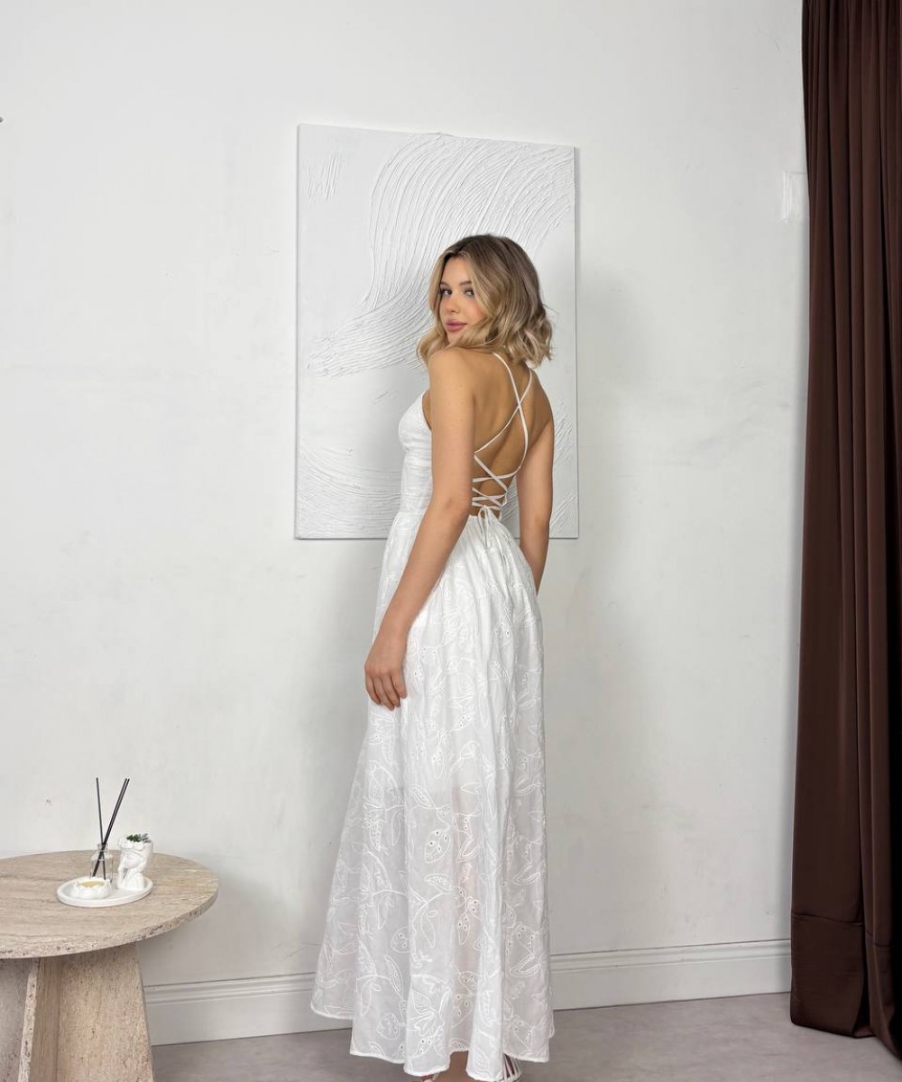 SIRT DEKOLTELİ ELBİSE - BEYAZ