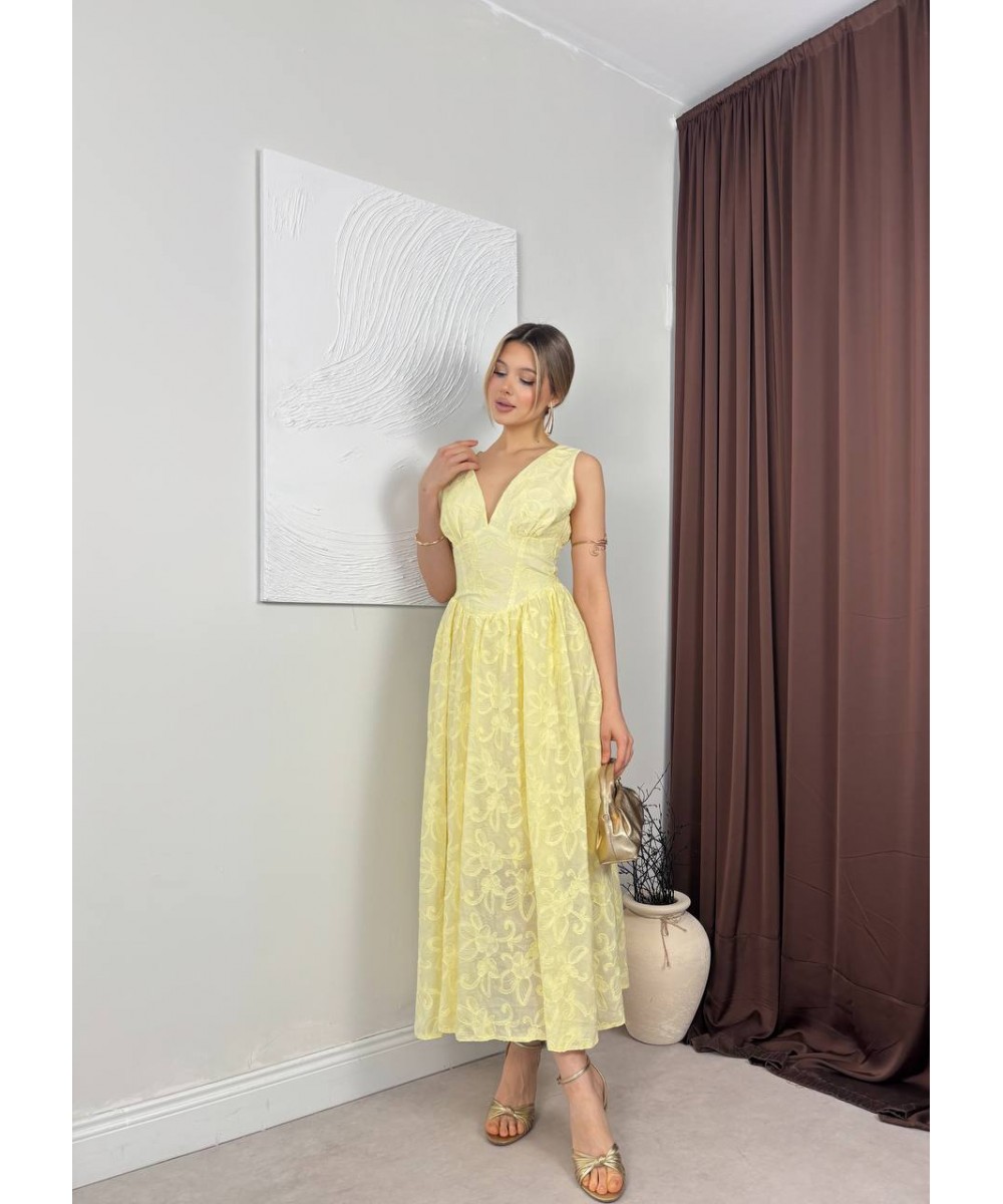 KORSELİ SARI ELBİSE 