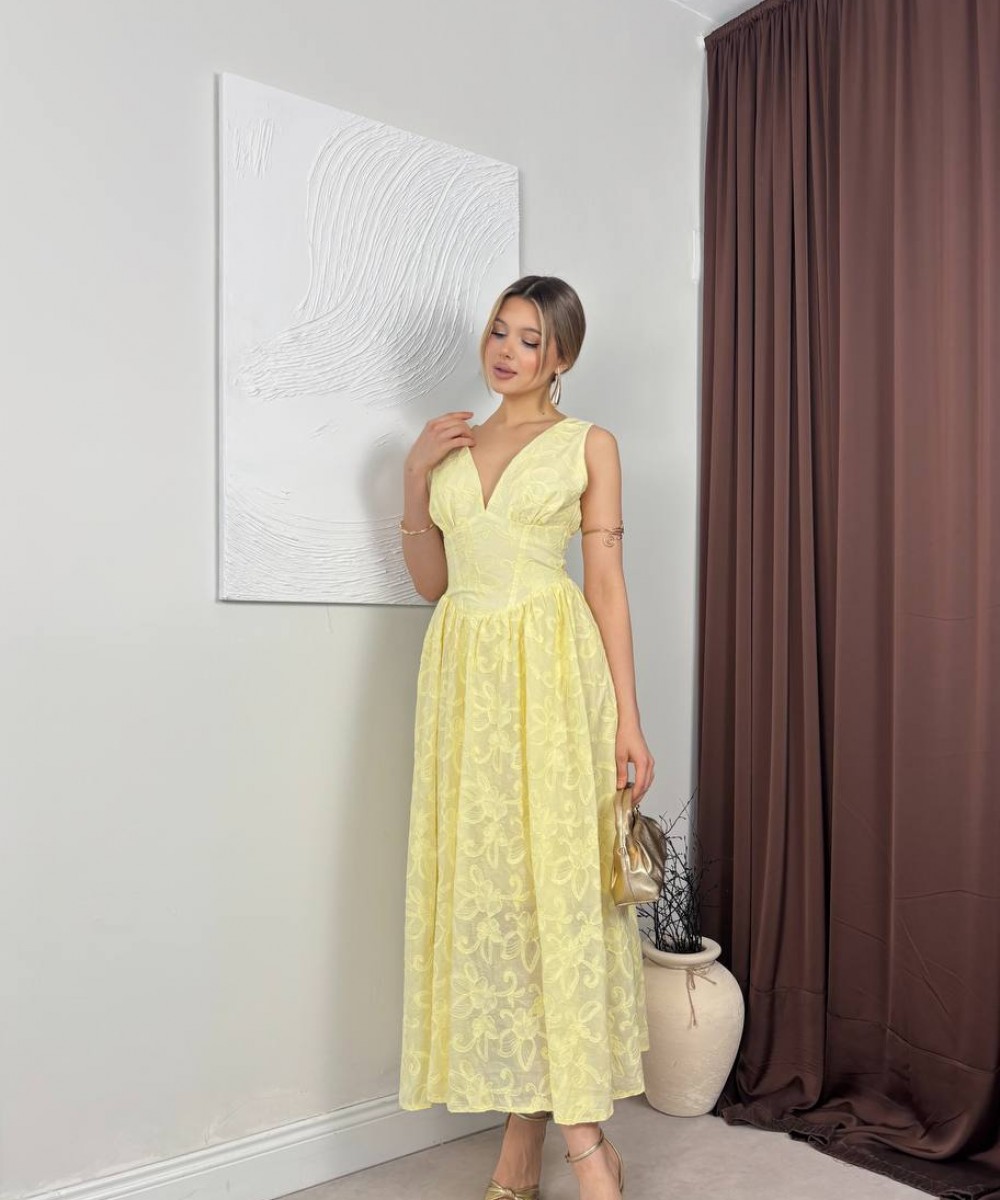 KORSELİ SARI ELBİSE 