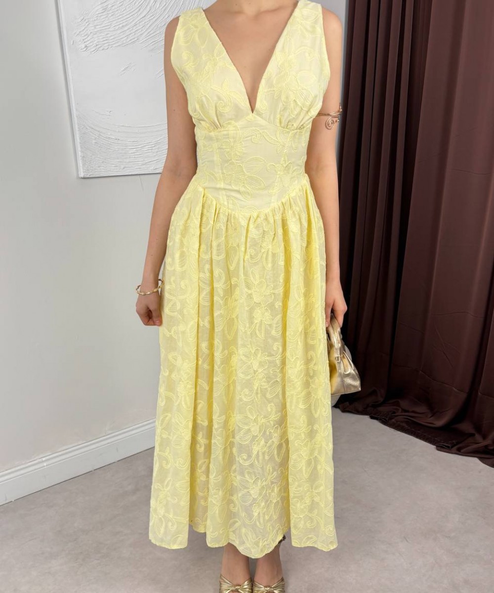 KORSELİ SARI ELBİSE 