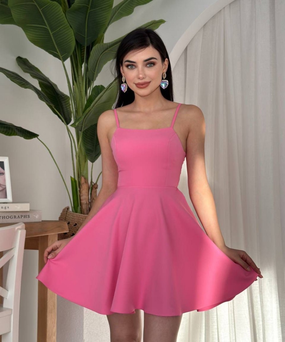 SIRT DEKOLTELİ ELBİSE - PEMBE