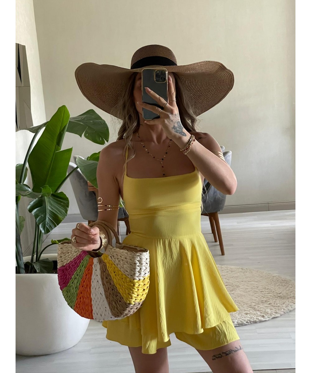 SIRT DEKOLTELİ SARI ELBİSE