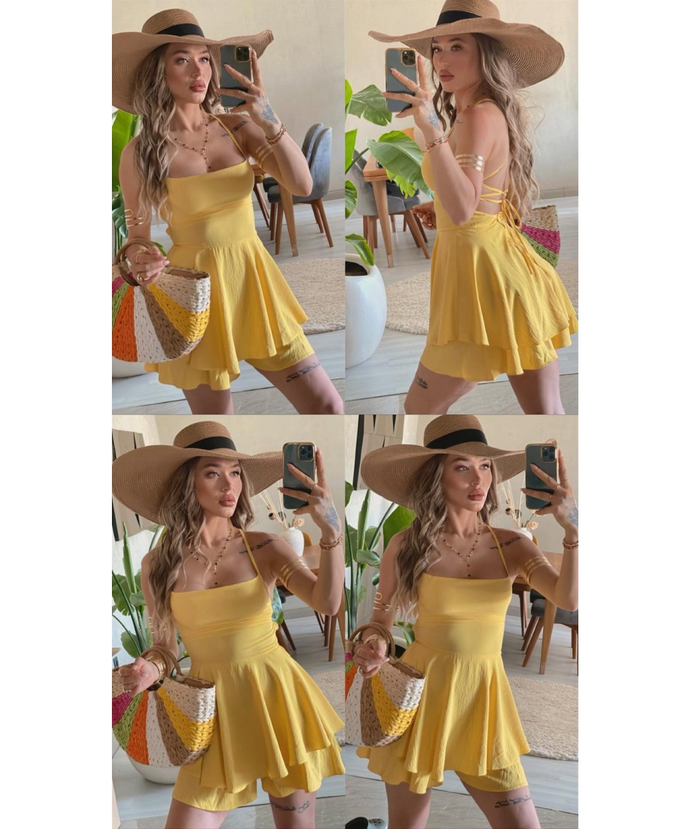 SIRT DEKOLTELİ SARI ELBİSE
