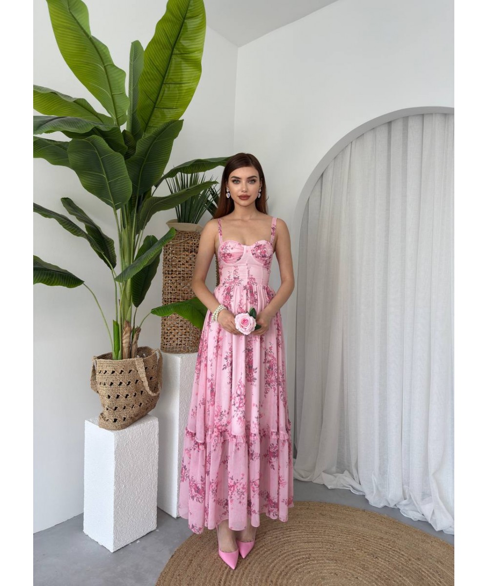PEMBE ÇİÇEKLİ ELBİSE