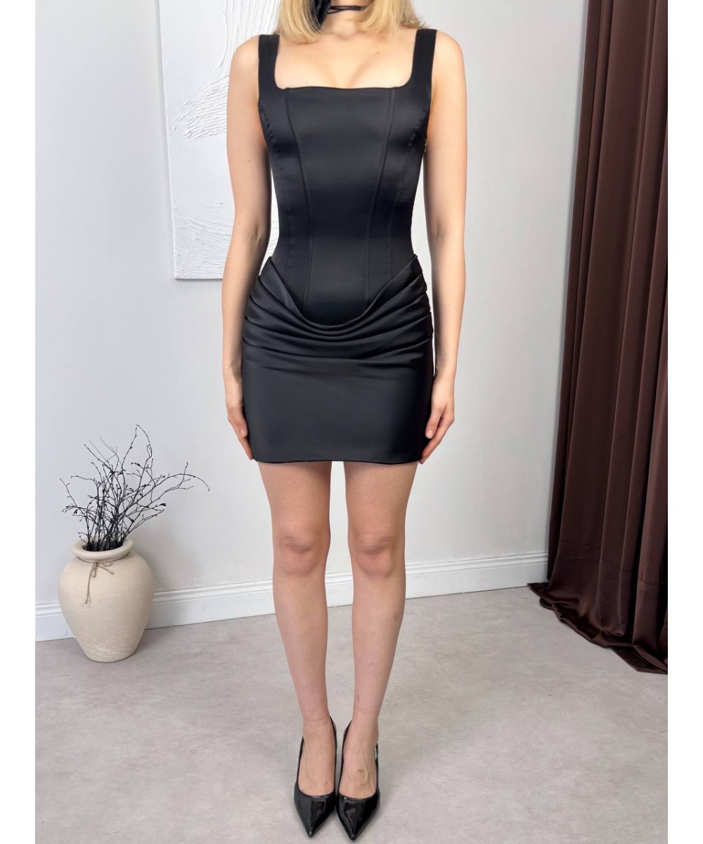 KORSELİ ELBİSE - SİYAH