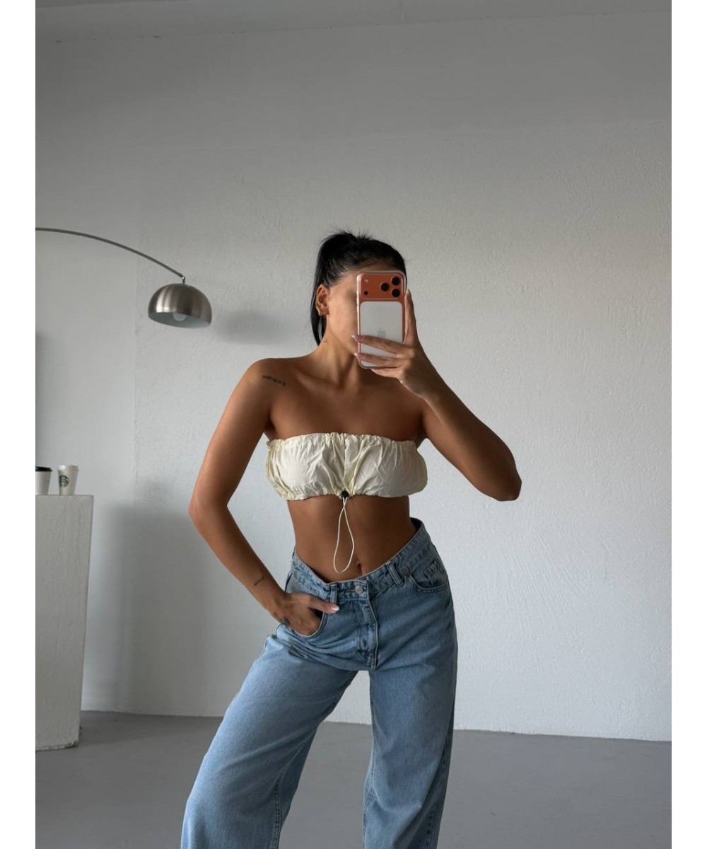 Ekru paraşüt crop