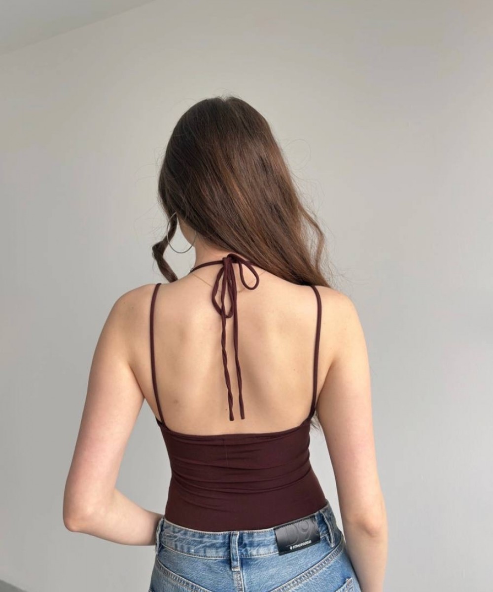 Dantelli bodysuit - kahve 