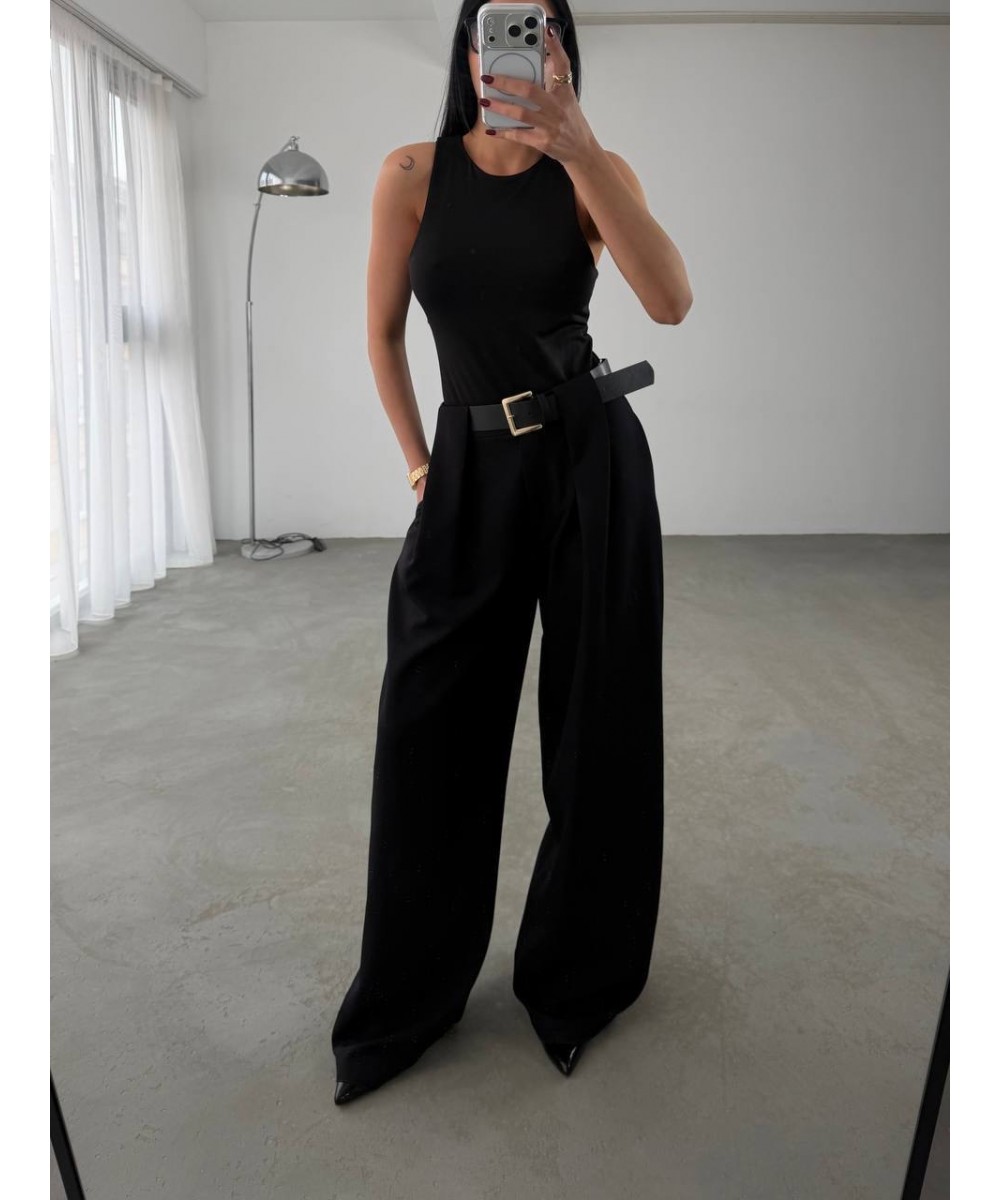 Kemerli Palazzo Pantolon - siyah