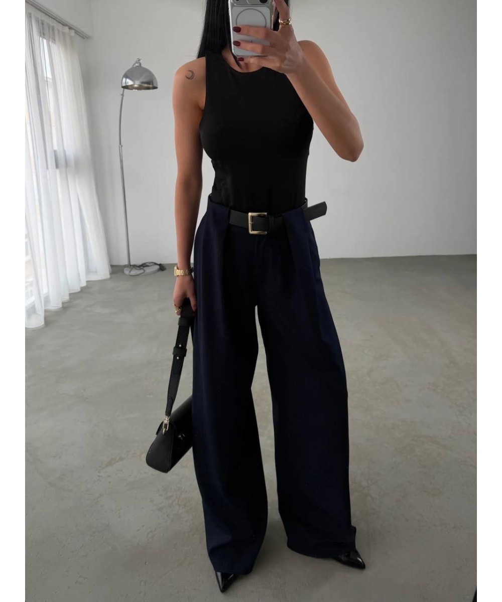 Kemerli Palazzo Pantolon - siyah