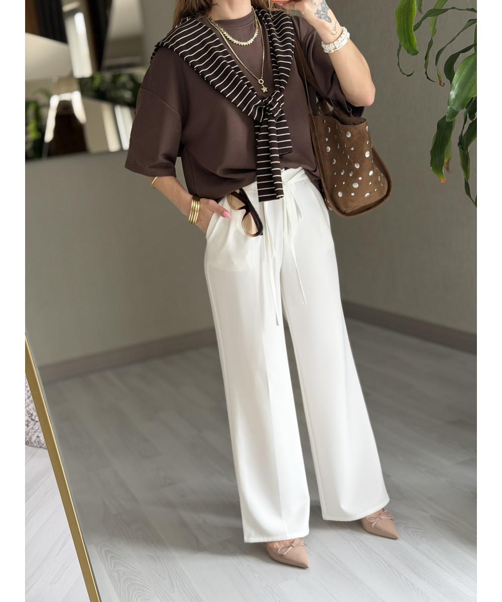 İP KEMERLİ PALAZZO PANTOLON BEYAZ 