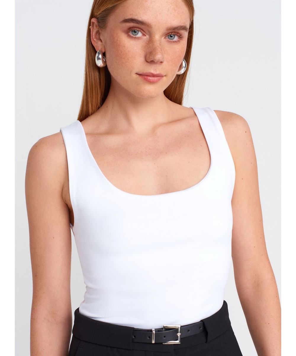 Kalın Askılı Basic Top-Beyaz