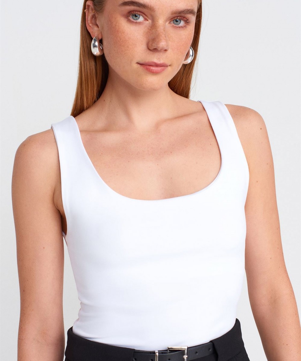 Kalın Askılı Basic Top-Beyaz