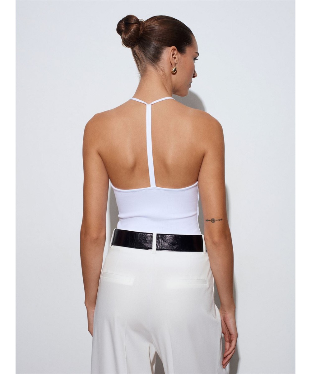 Halter Yaka Askılı Top-Beyaz