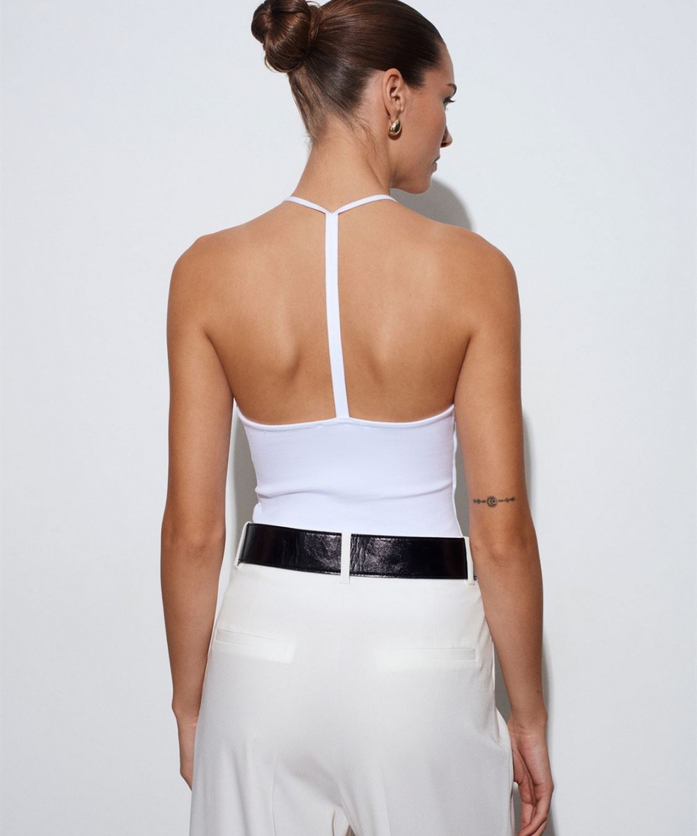 Halter Yaka Askılı Top-Beyaz