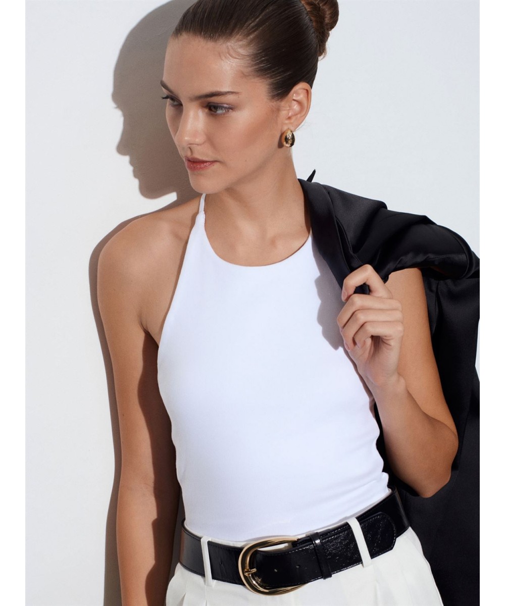 Halter Yaka Askılı Top-Beyaz