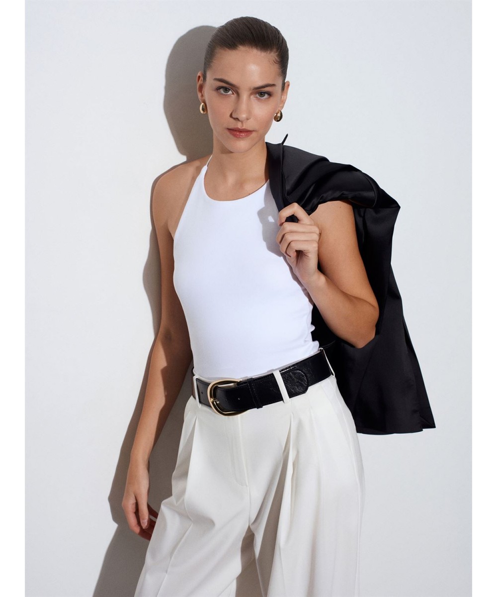 Halter Yaka Askılı Top-Beyaz