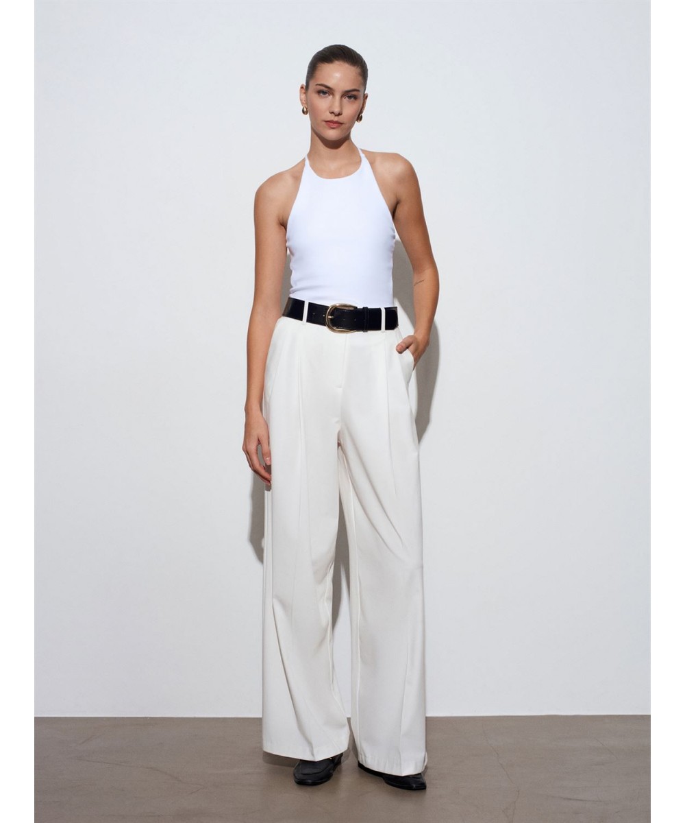 Halter Yaka Askılı Top-Beyaz