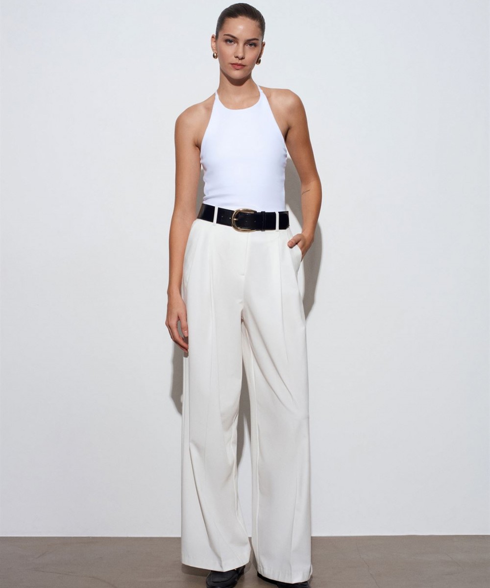 Halter Yaka Askılı Top-Beyaz