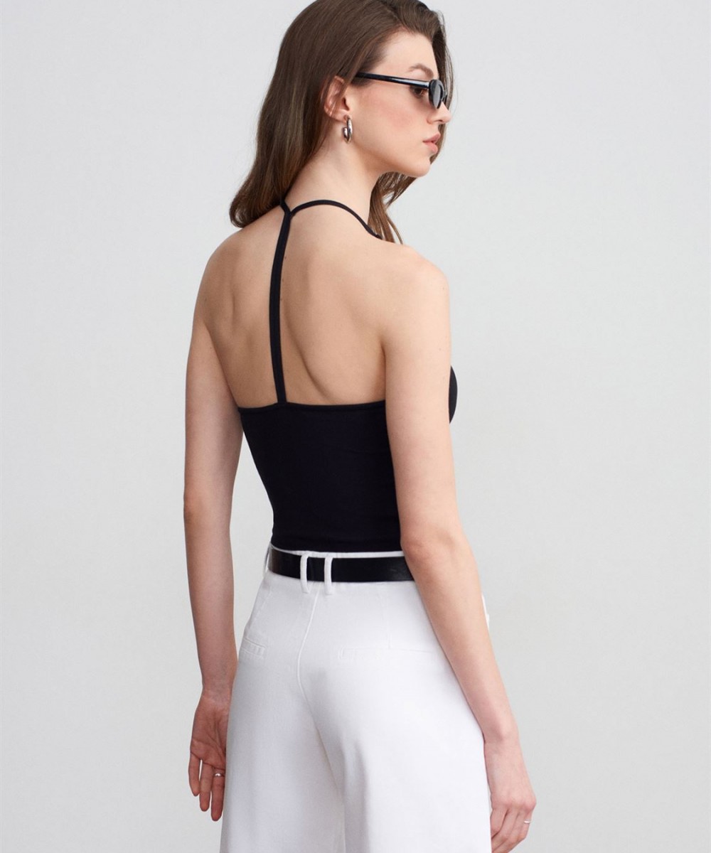 Halter Yaka Askılı Top-Siyah