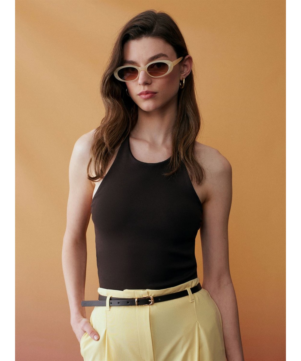 Halter Yaka Askılı Top-Siyah