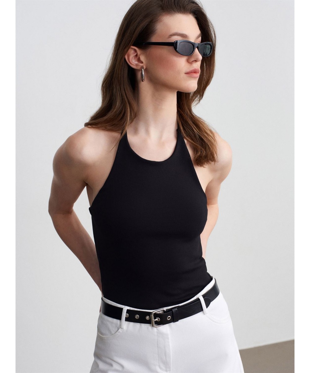Halter Yaka Askılı Top-Siyah