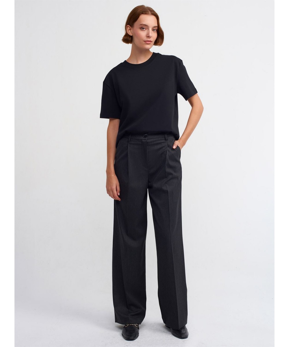 %100 Pamuk Bisiklet Yaka T-Shirt-Siyah