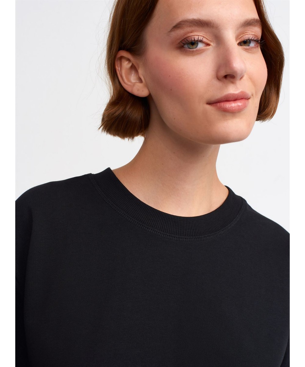 %100 Pamuk Bisiklet Yaka T-Shirt-Siyah