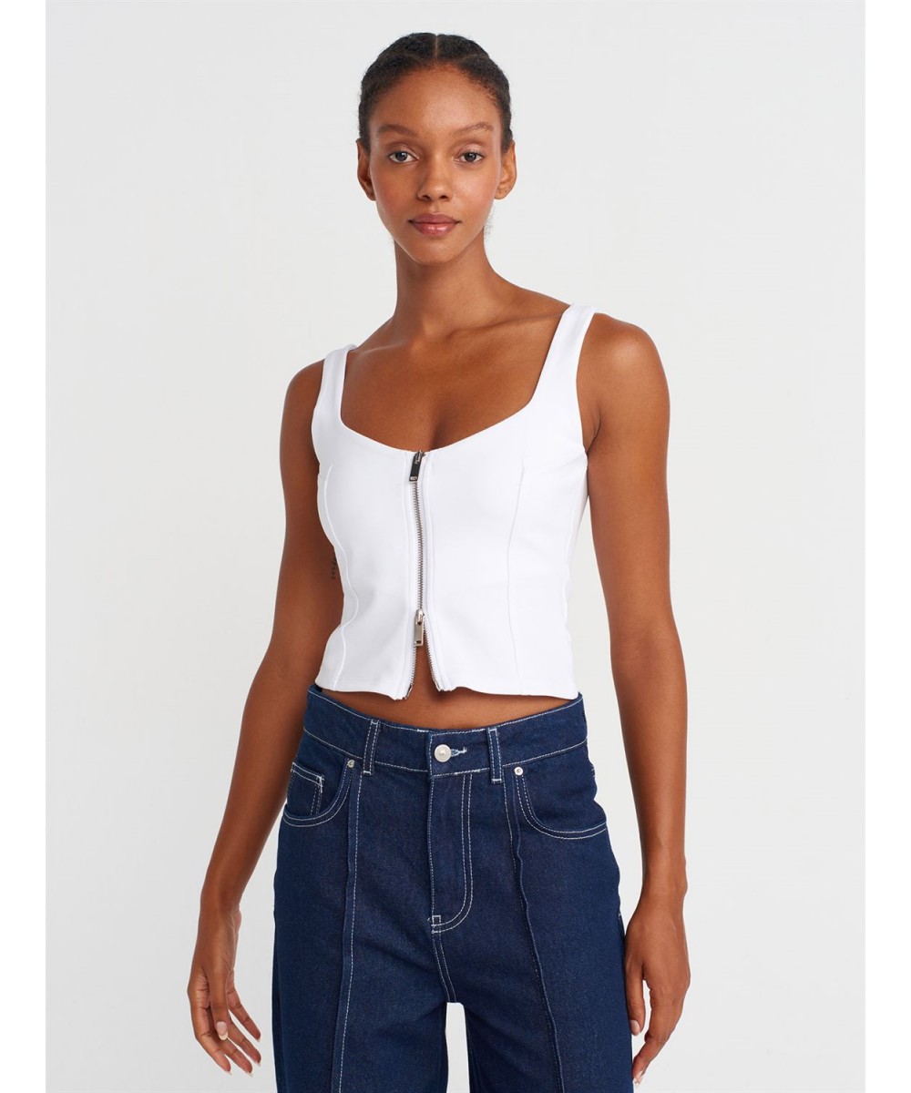 Fermuarlı Top-Beyaz