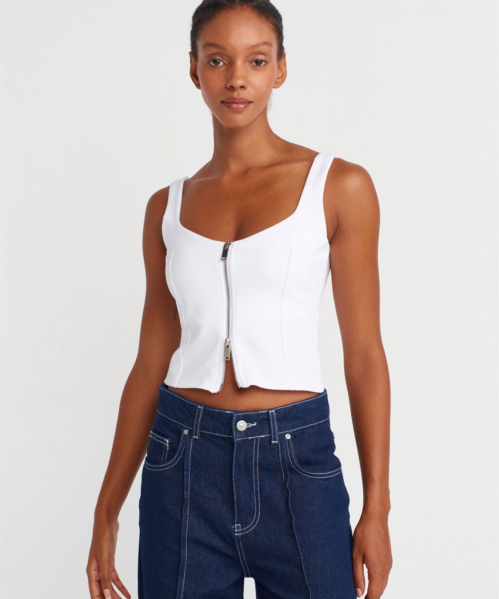 Fermuarlı Top-Beyaz