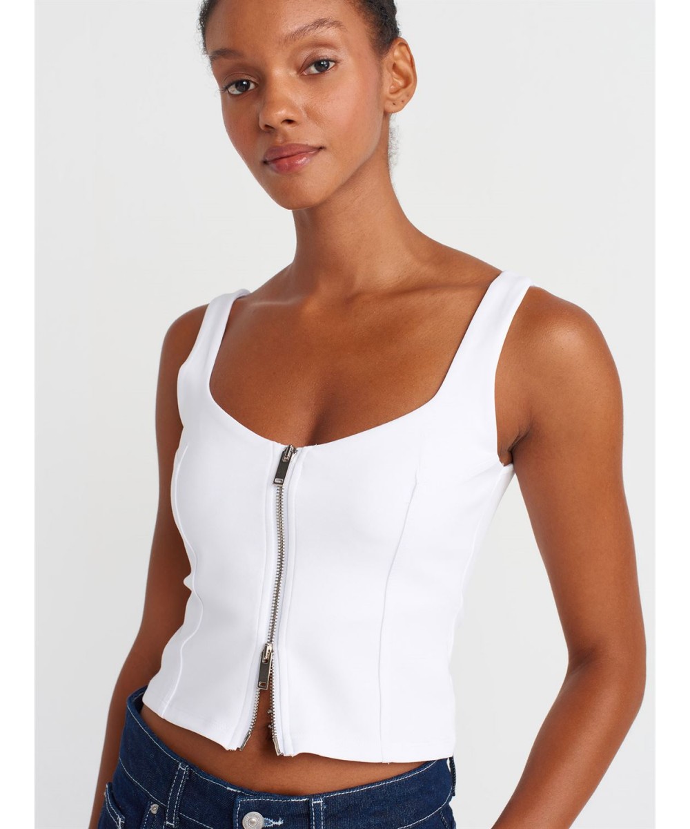 Fermuarlı Top-Beyaz