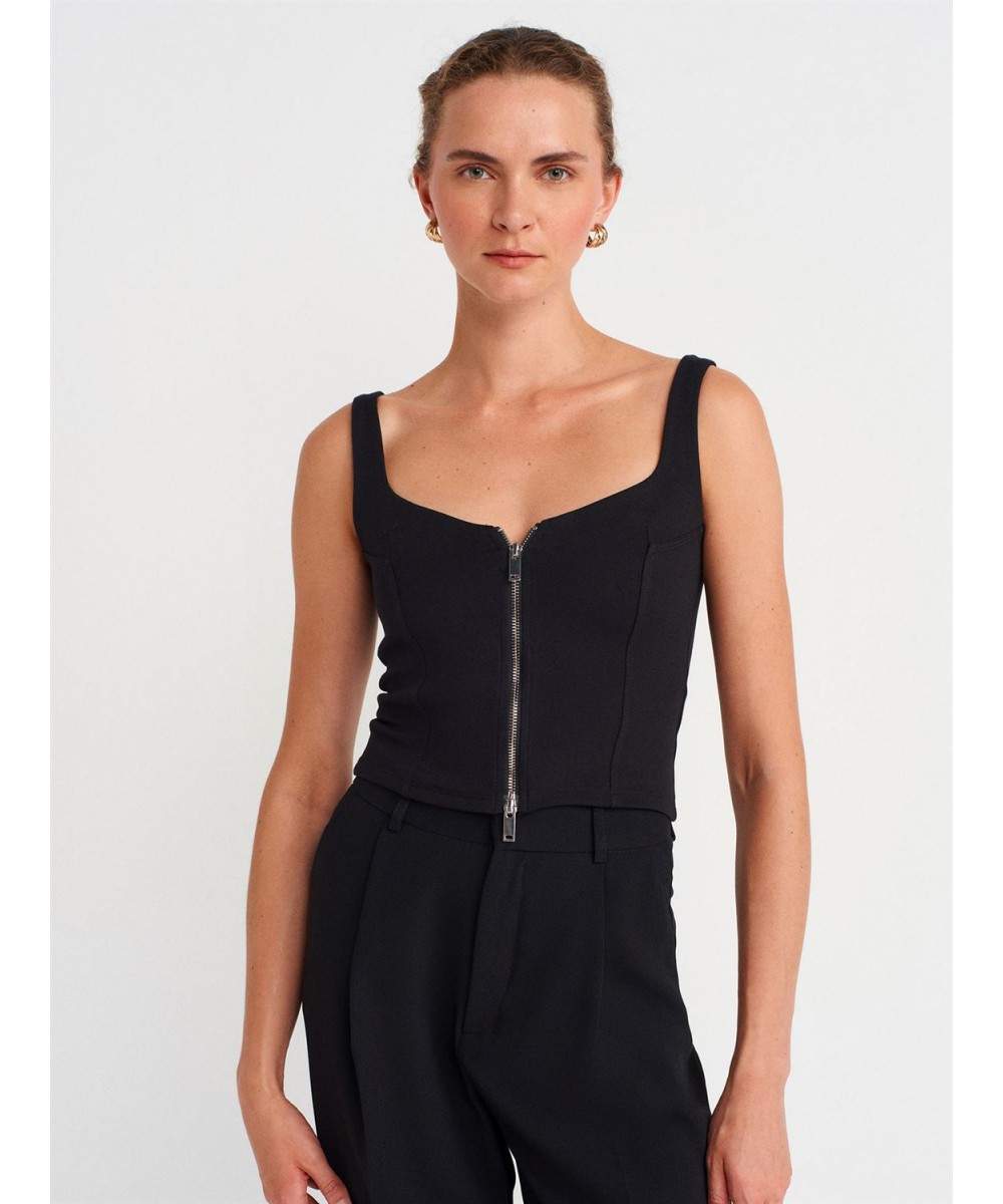 Fermuarlı Top-Siyah