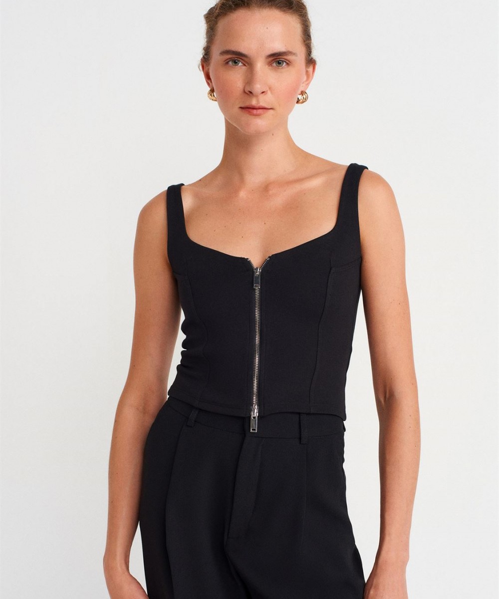 Fermuarlı Top-Siyah