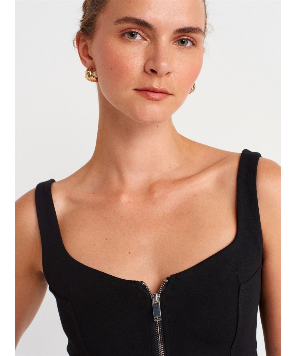 Fermuarlı Top-Siyah