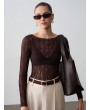 Kayık Yaka Dantel Top-Koyu Kahve
