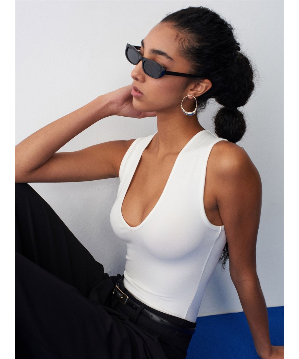 V Yaka Bodysuit-Ekru