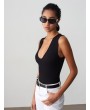 V Yaka Bodysuit-Siyah