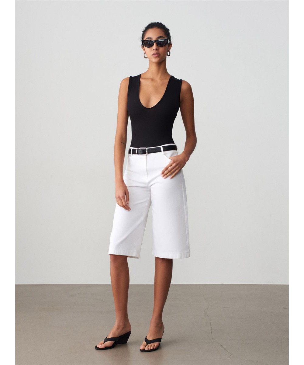 V Yaka Bodysuit-Siyah