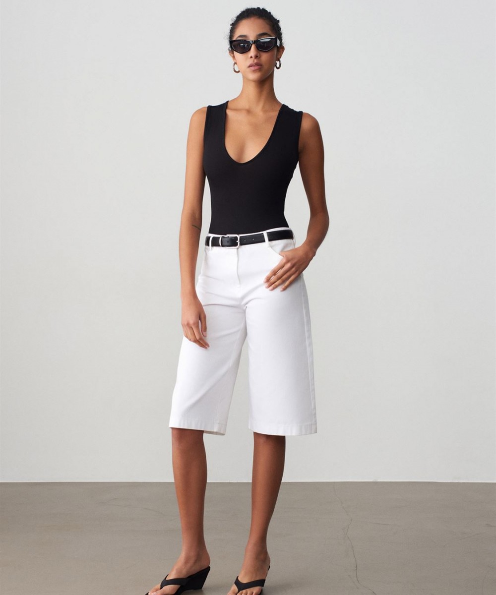 V Yaka Bodysuit-Siyah