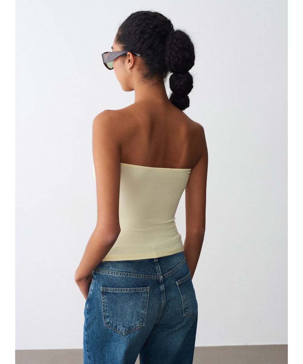 Bağlamalı Bandeau Top-Açık Sarı