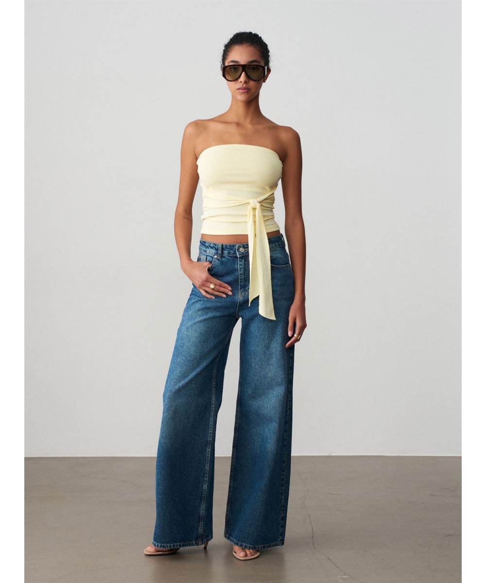 Bağlamalı Bandeau Top-Açık Sarı
