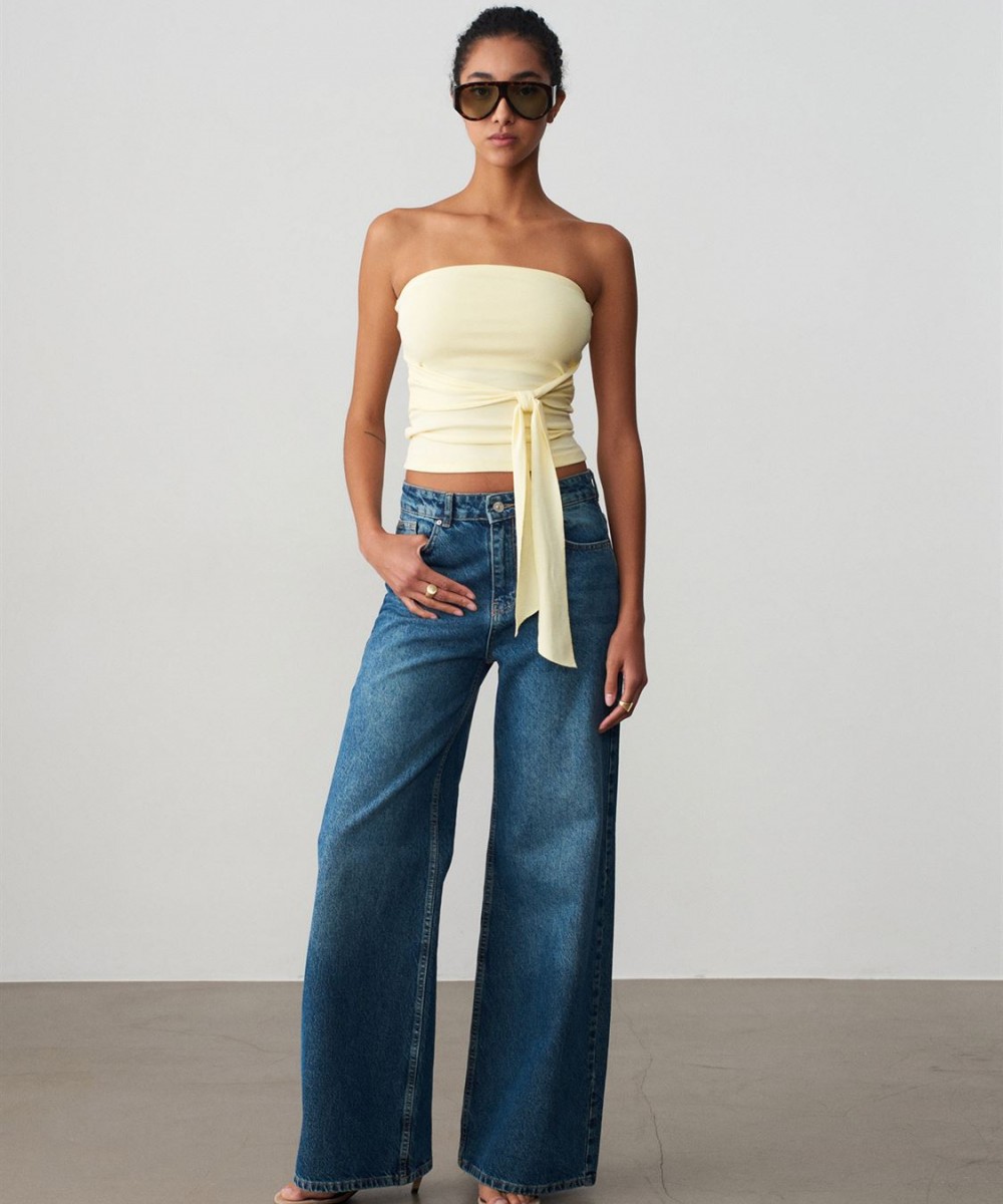 Bağlamalı Bandeau Top-Açık Sarı