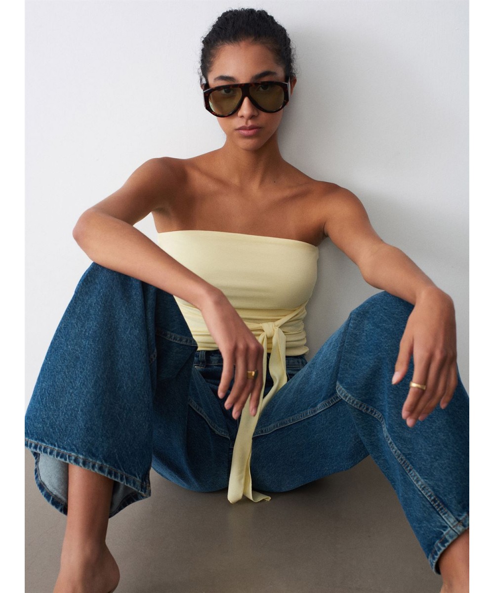 Bağlamalı Bandeau Top-Açık Sarı