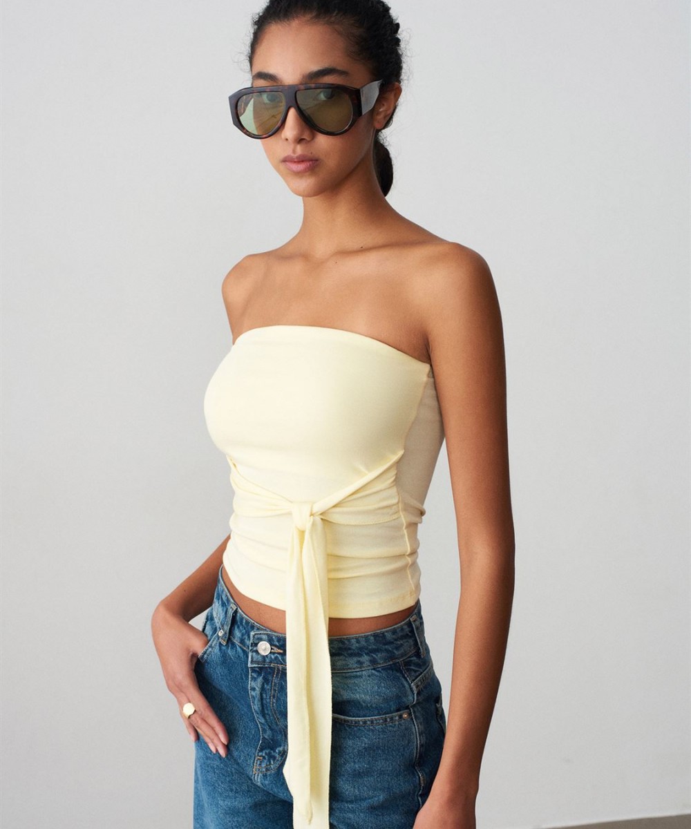 Bağlamalı Bandeau Top-Açık Sarı