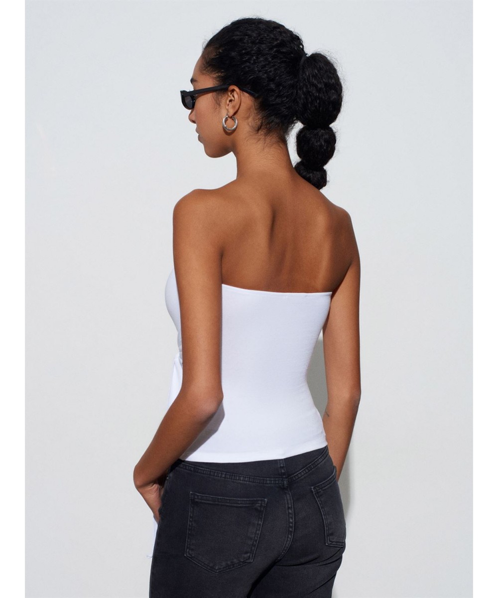 Bağlamalı Bandeau Top-Beyaz