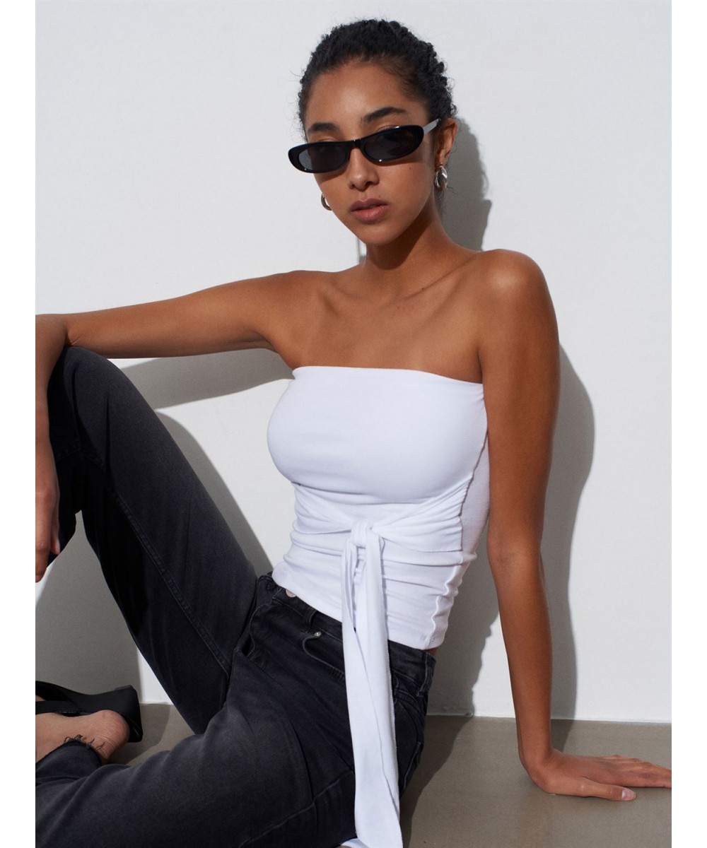 Bağlamalı Bandeau Top-Beyaz