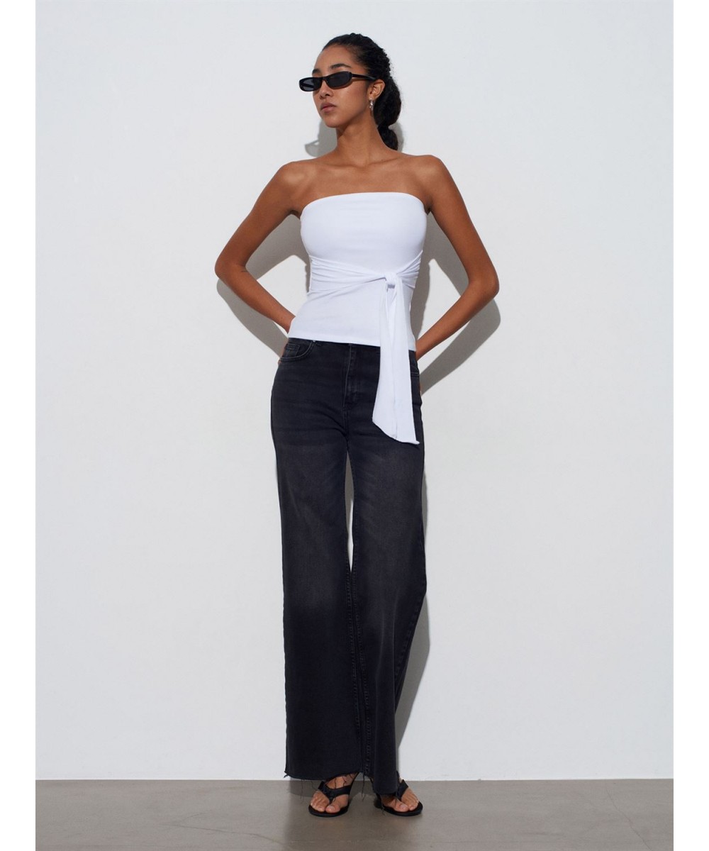 Bağlamalı Bandeau Top-Beyaz