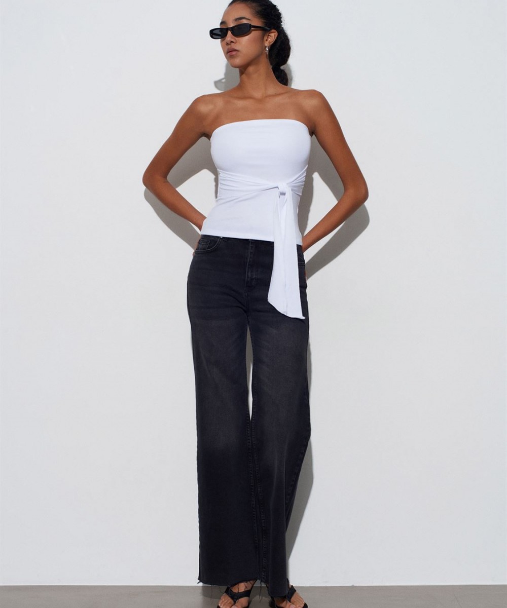 Bağlamalı Bandeau Top-Beyaz