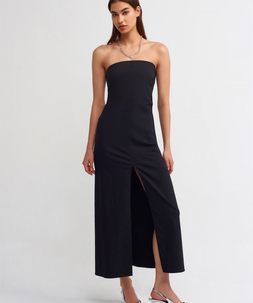 Straplez Elbise-Siyah