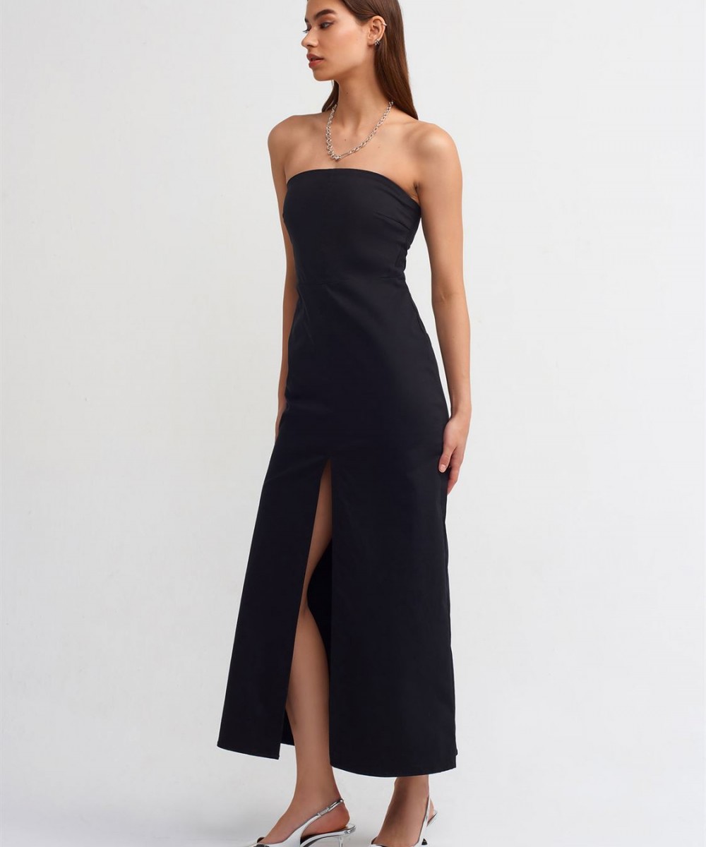 Straplez Elbise-Siyah